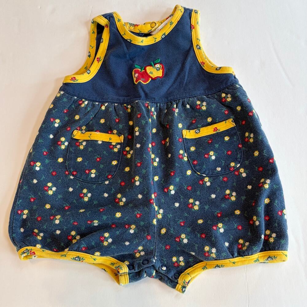VTG 90s 1998 Gymboree Country Meadows Apples Blue & Yellow Shortalls Romper
